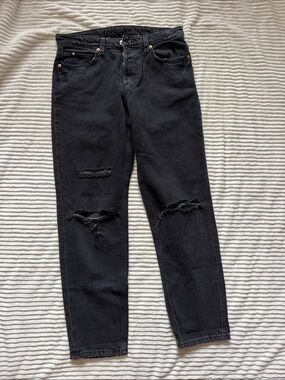 &Denim Black Distressed Low Waist Boyfriend Jeans Size 4